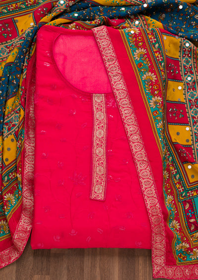 Rani Pink Sequins Tissue Unstitched Salwar Suit