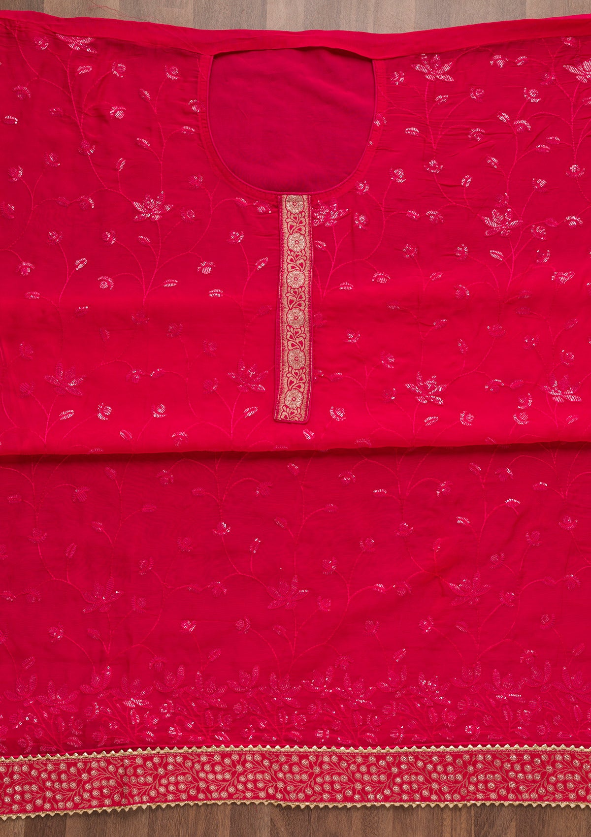 Rani Pink Sequins Tissue Unstitched Salwar Suit