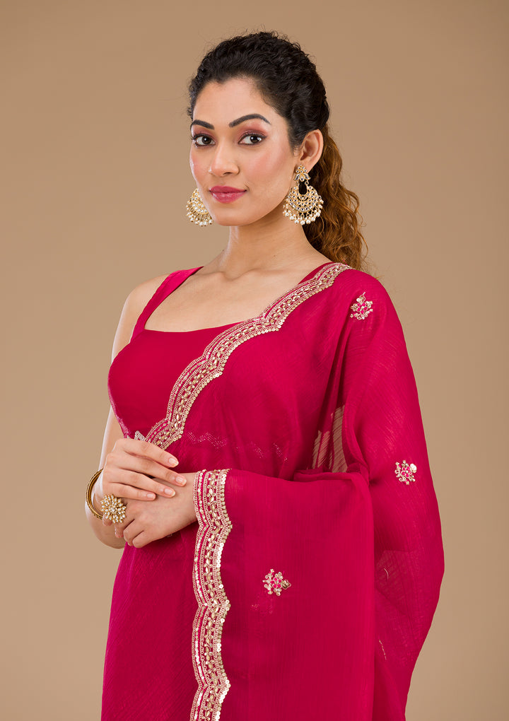 Rani Pink Sequins Tissue Saree-Koskii