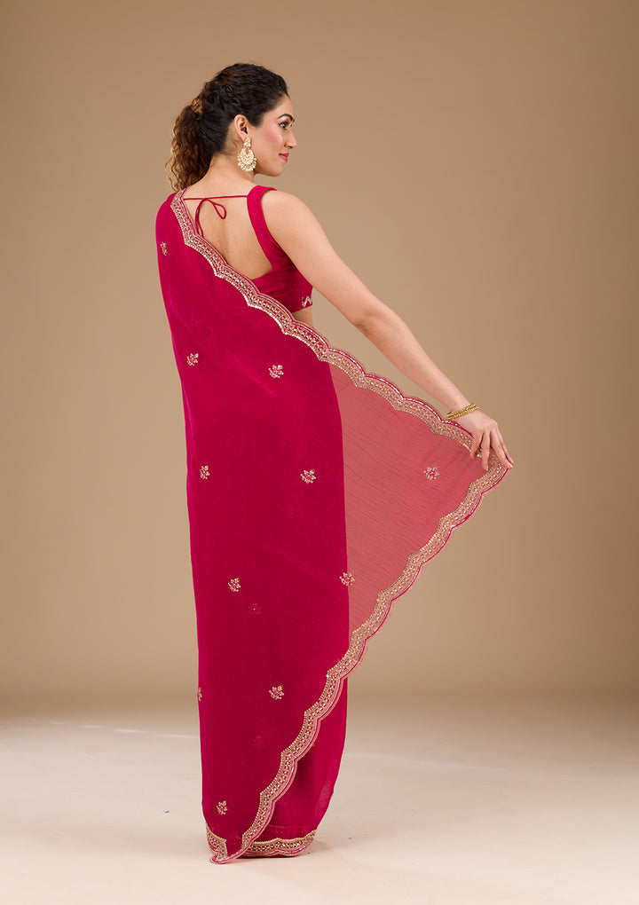 Rani Pink Sequins Tissue Saree-Koskii