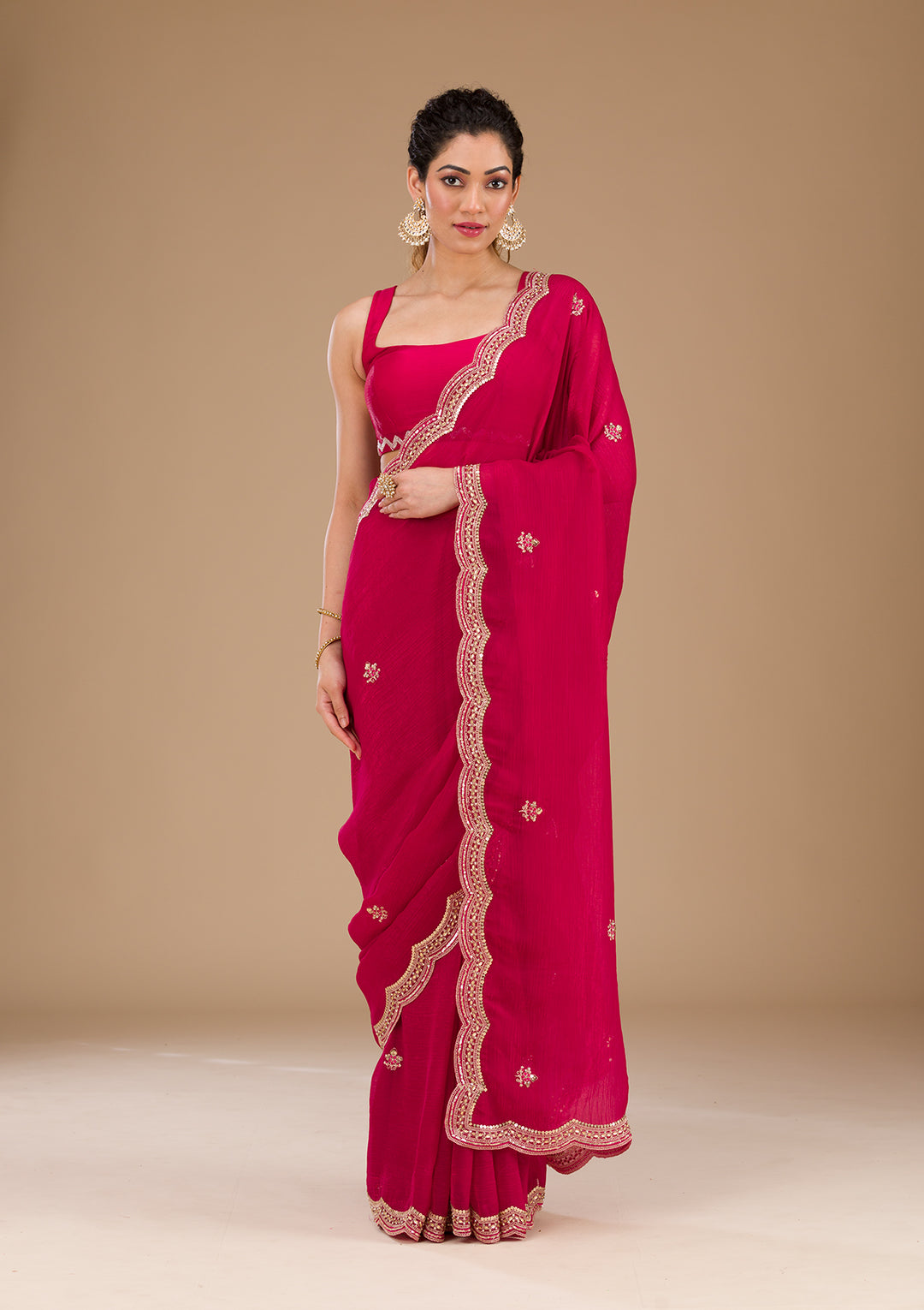 Rani Pink Sequins Tissue Saree-Koskii