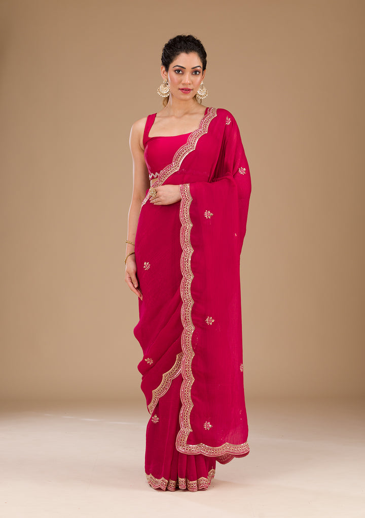 Rani Pink Sequins Tissue Saree-Koskii