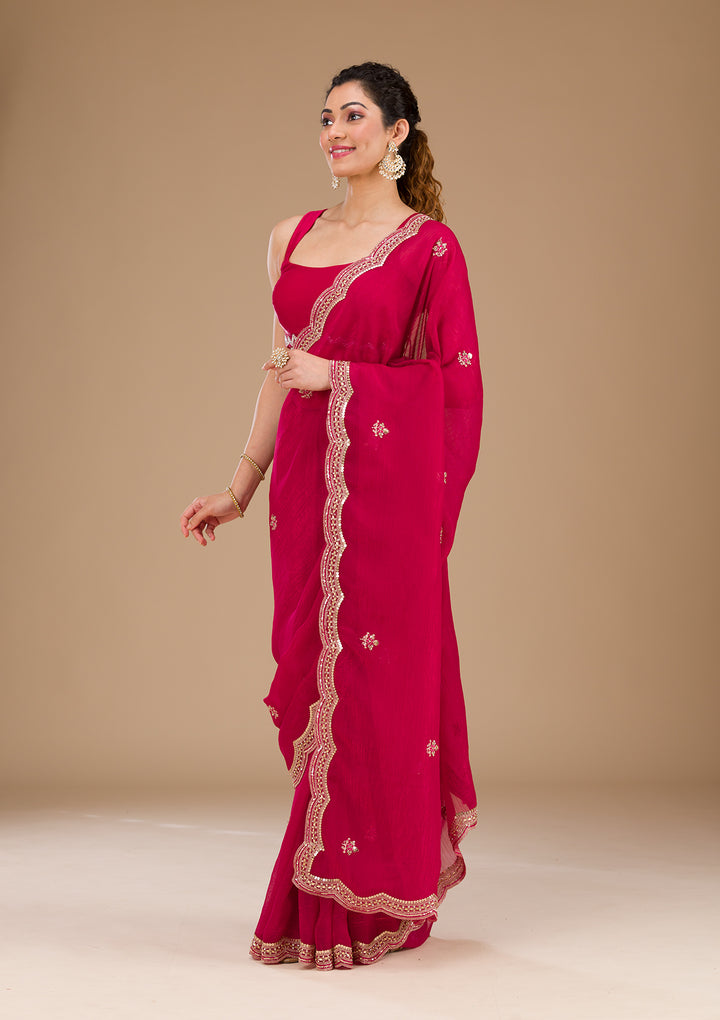 Rani Pink Sequins Tissue Saree-Koskii