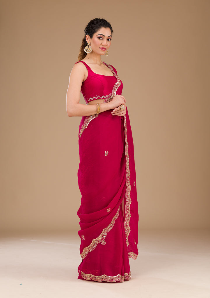 Rani Pink Sequins Tissue Saree-Koskii