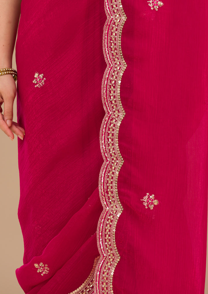 Rani Pink Sequins Tissue Saree-Koskii