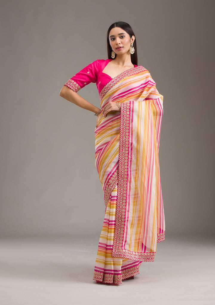 Rani Pink Sequins Tissue Saree