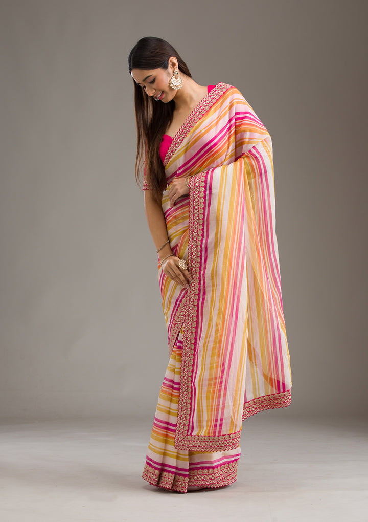 Rani Pink Sequins Tissue Saree