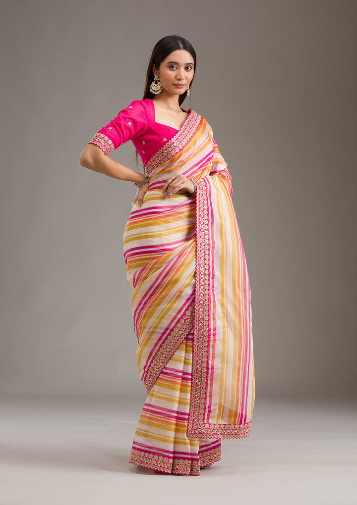 Rani Pink Sequins Tissue Saree
