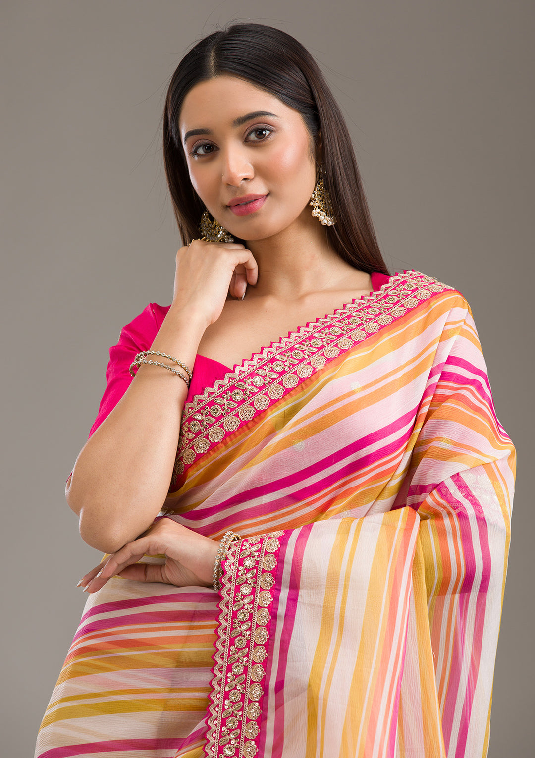 Rani Pink Sequins Tissue Saree