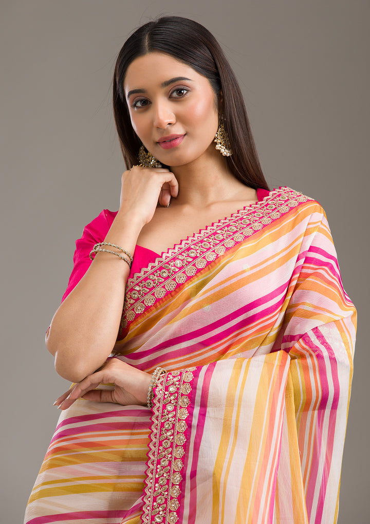 Rani Pink Sequins Tissue Saree