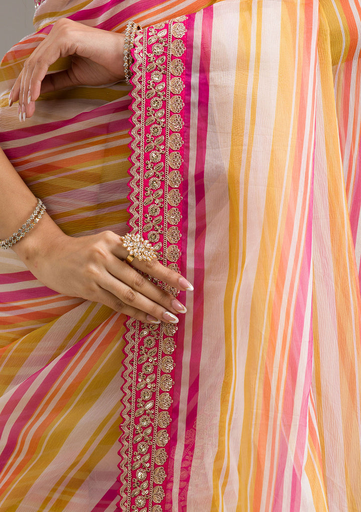Rani Pink Sequins Tissue Saree