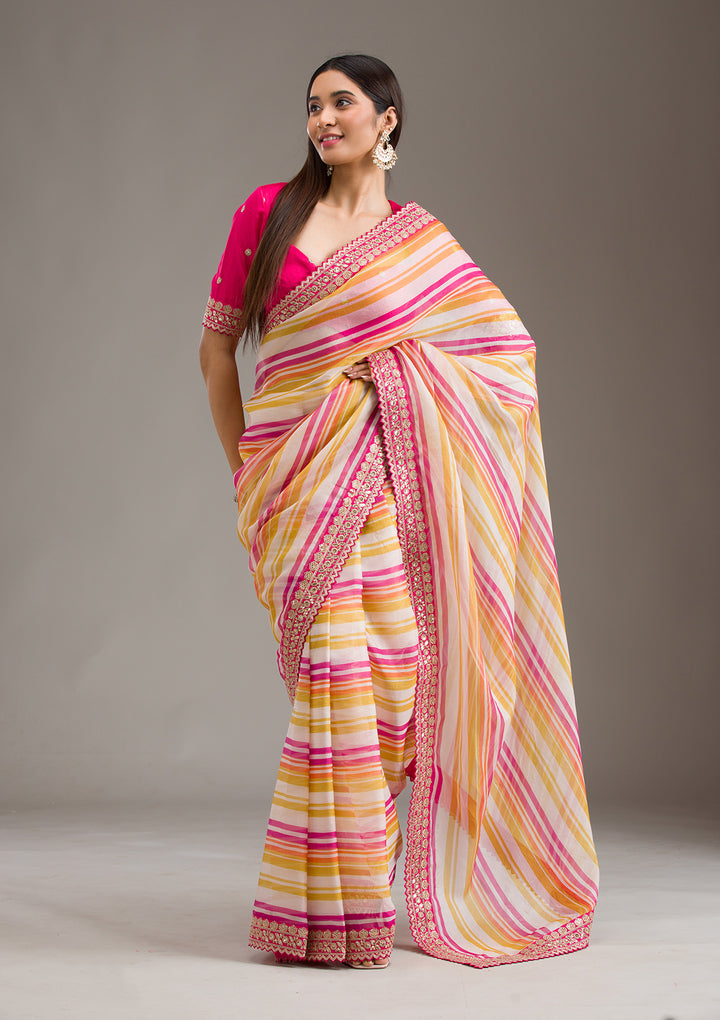 Rani Pink Sequins Tissue Saree