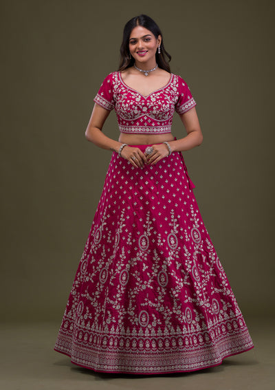 Rani Pink Zariwork Art Silk Readymade Lehenga-Koskii