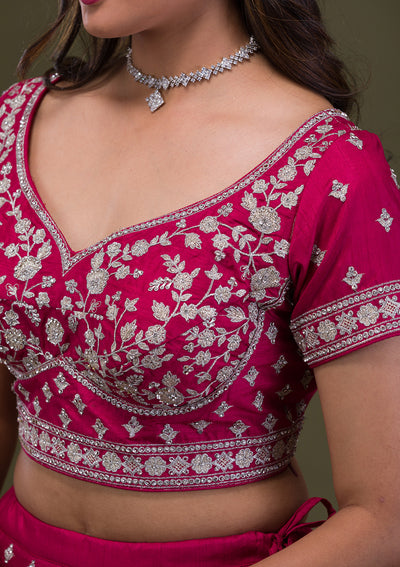 Rani Pink Zariwork Art Silk Readymade Lehenga-Koskii