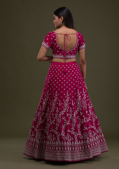 Rani Pink Zariwork Art Silk Readymade Lehenga