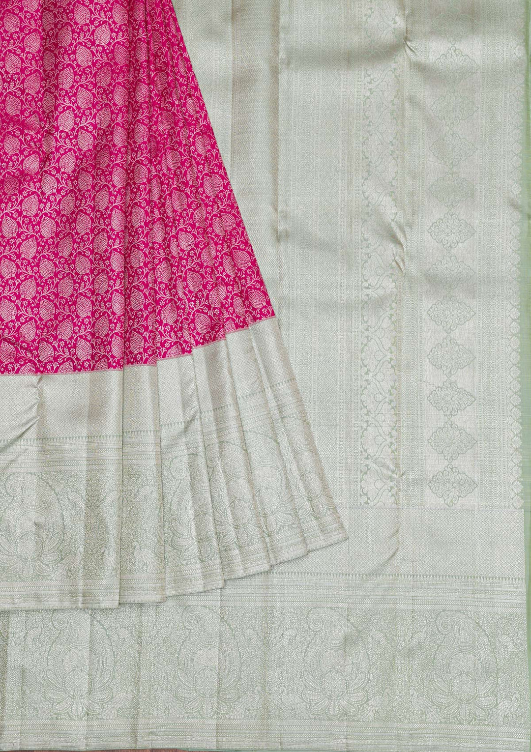 Rani Pink Silver Zariwork Kanjivaram Pure Silk Saree
