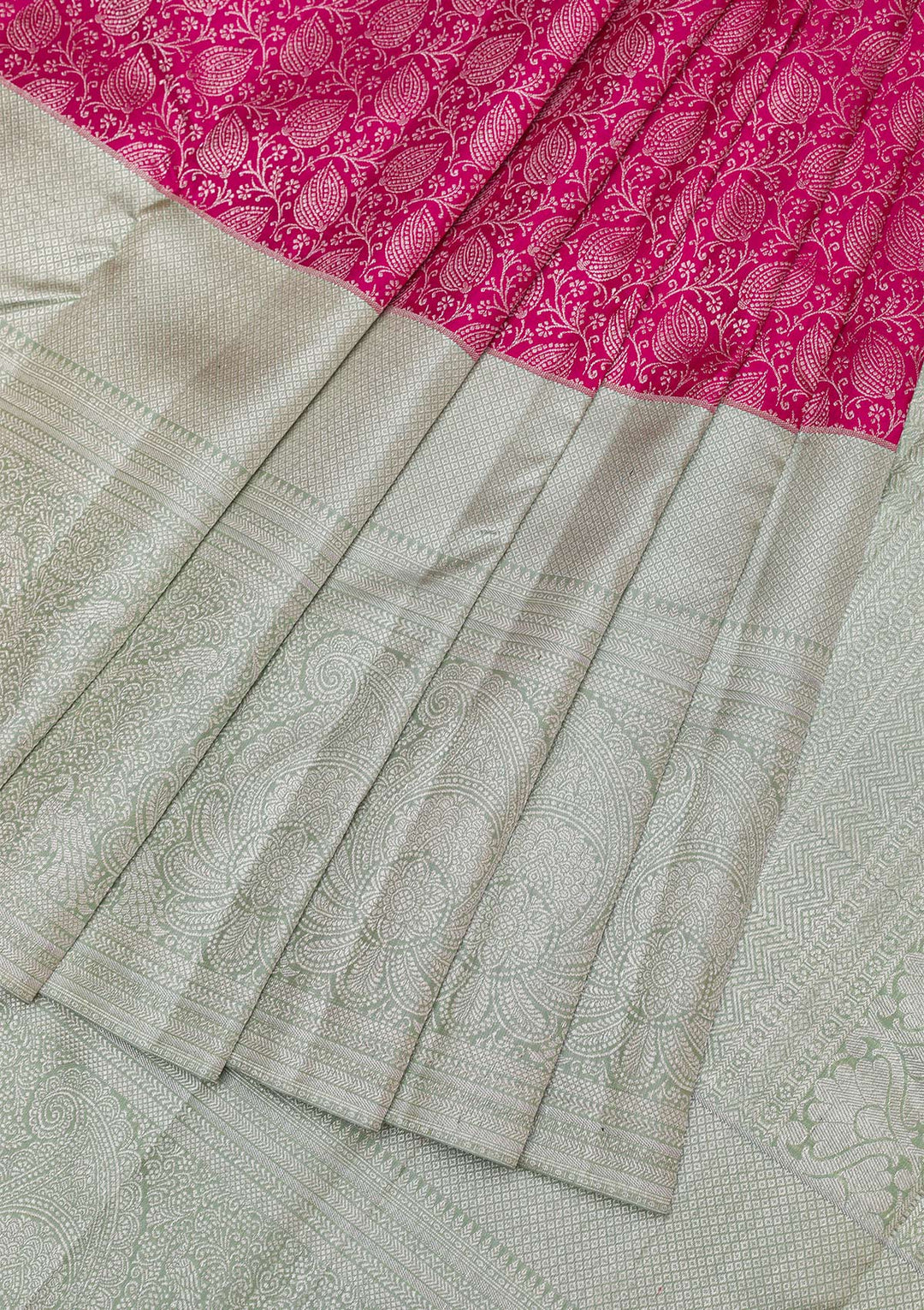 Rani Pink Silver Zariwork Kanjivaram Pure Silk Saree
