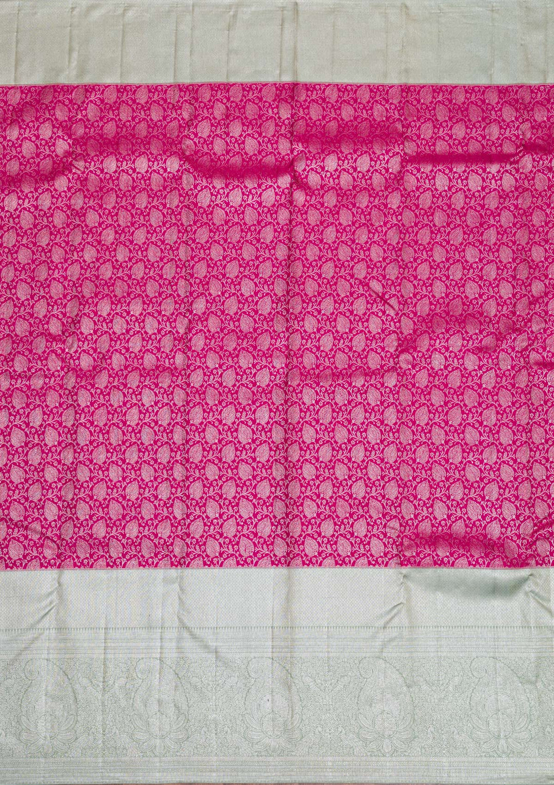Rani Pink Silver Zariwork Kanjivaram Pure Silk Saree