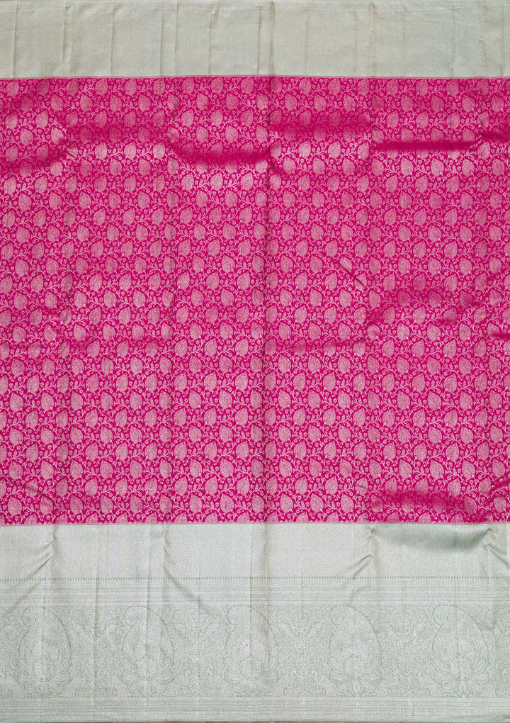 Rani Pink Silver Zariwork Kanjivaram Pure Silk Saree