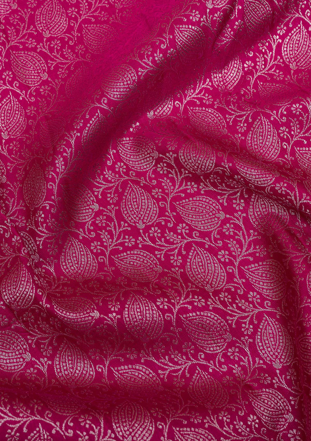 Rani Pink Silver Zariwork Kanjivaram Pure Silk Saree