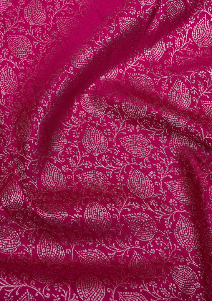 Rani Pink Silver Zariwork Kanjivaram Pure Silk Saree