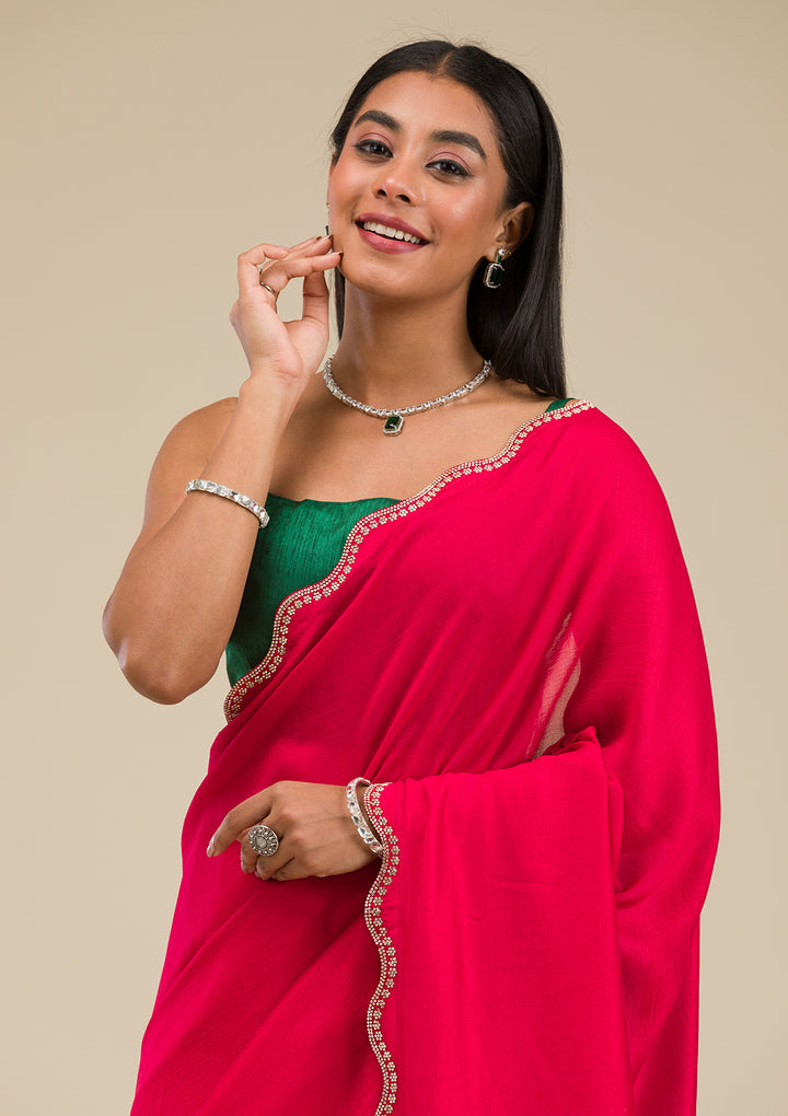 Rani Pink Stonework Art Silk Saree