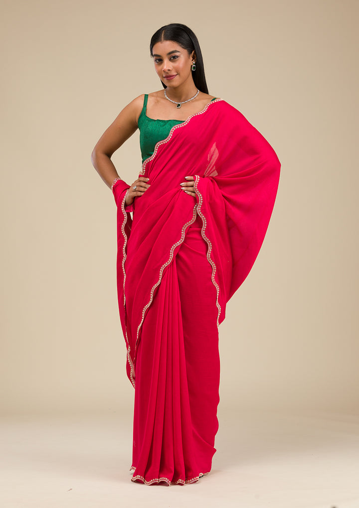 Rani Pink Stonework Art Silk Saree
