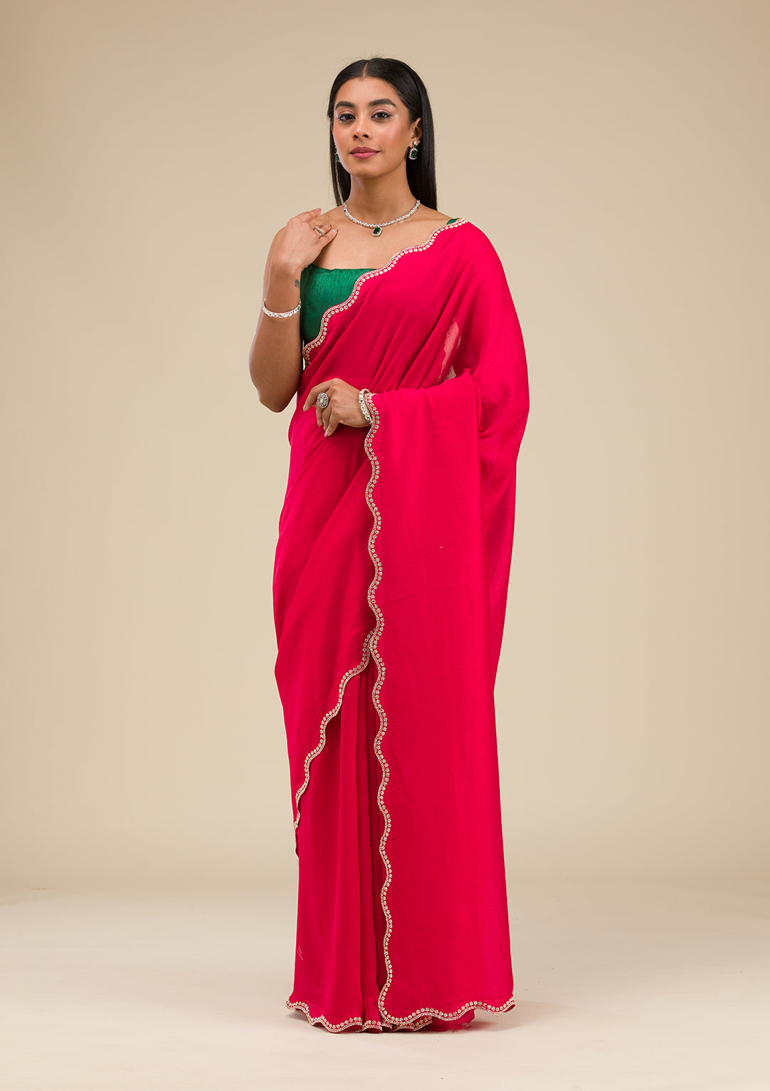 Rani Pink Stonework Art Silk Saree