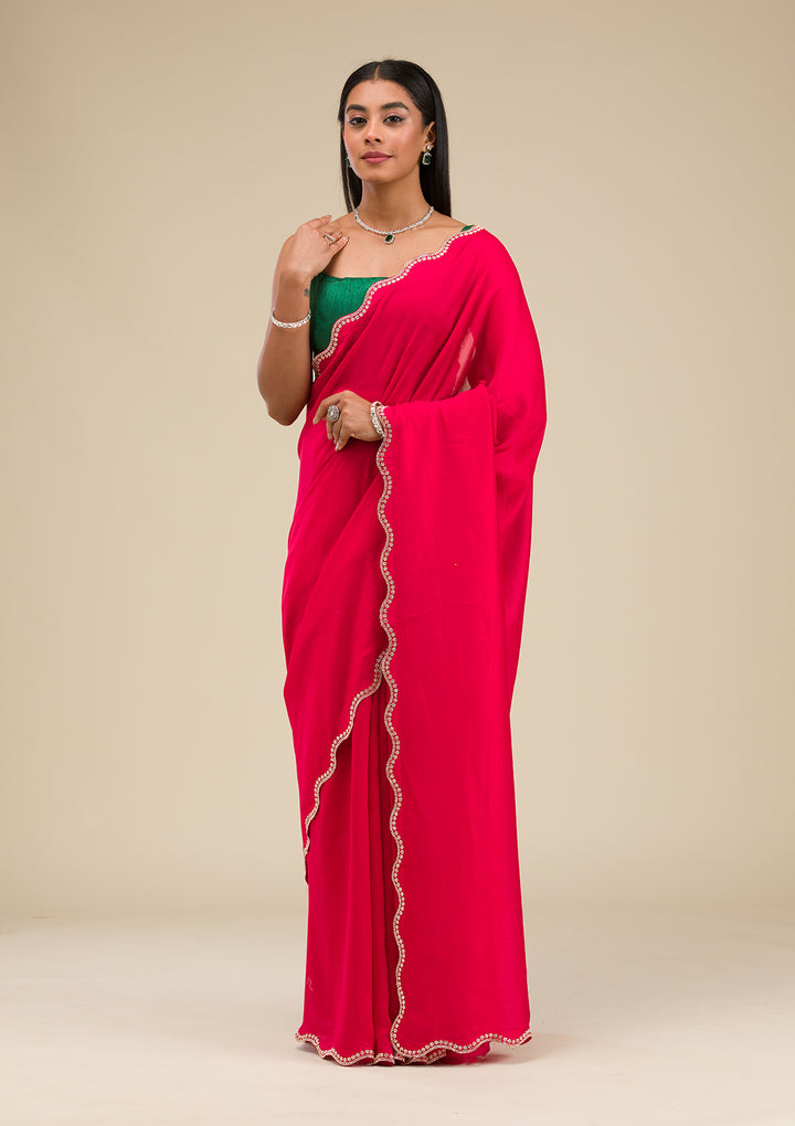 Rani Pink Stonework Art Silk Saree