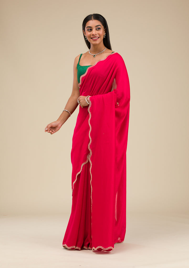 Rani Pink Stonework Art Silk Saree