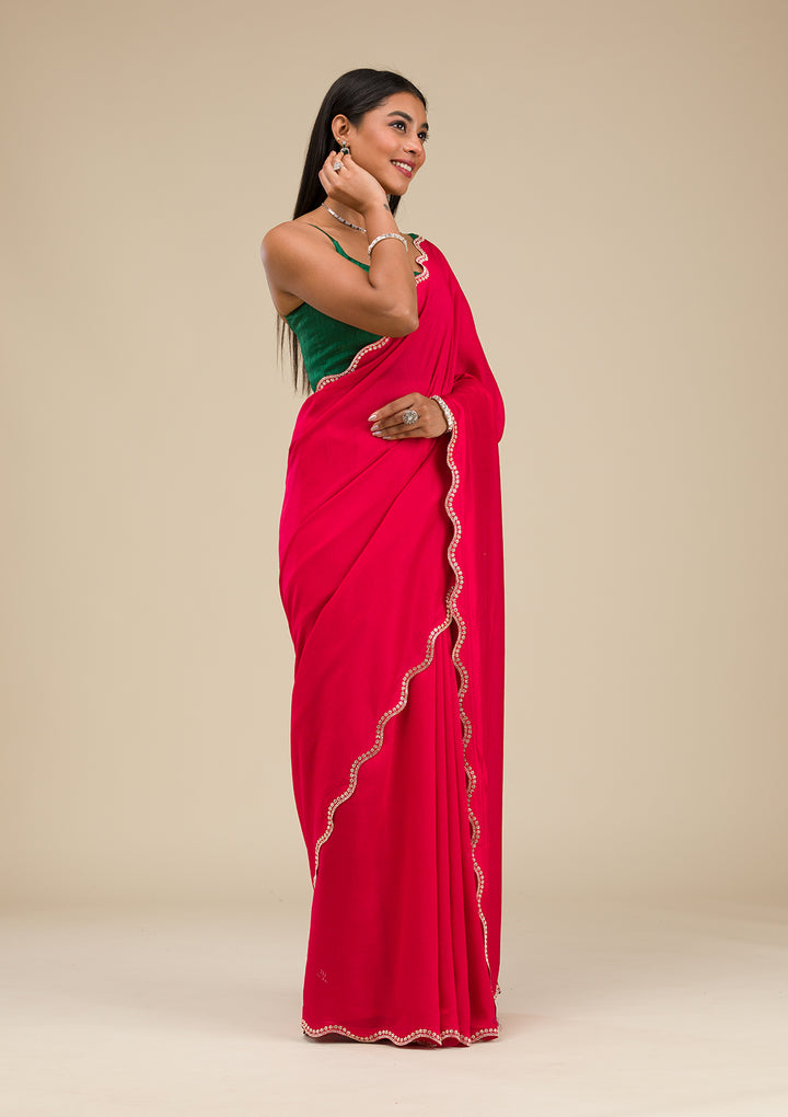 Rani Pink Stonework Art Silk Saree