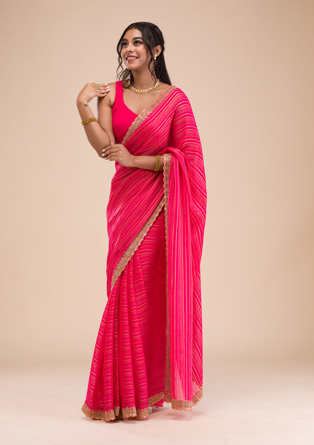 Rani Pink Stonework Georgette Saree