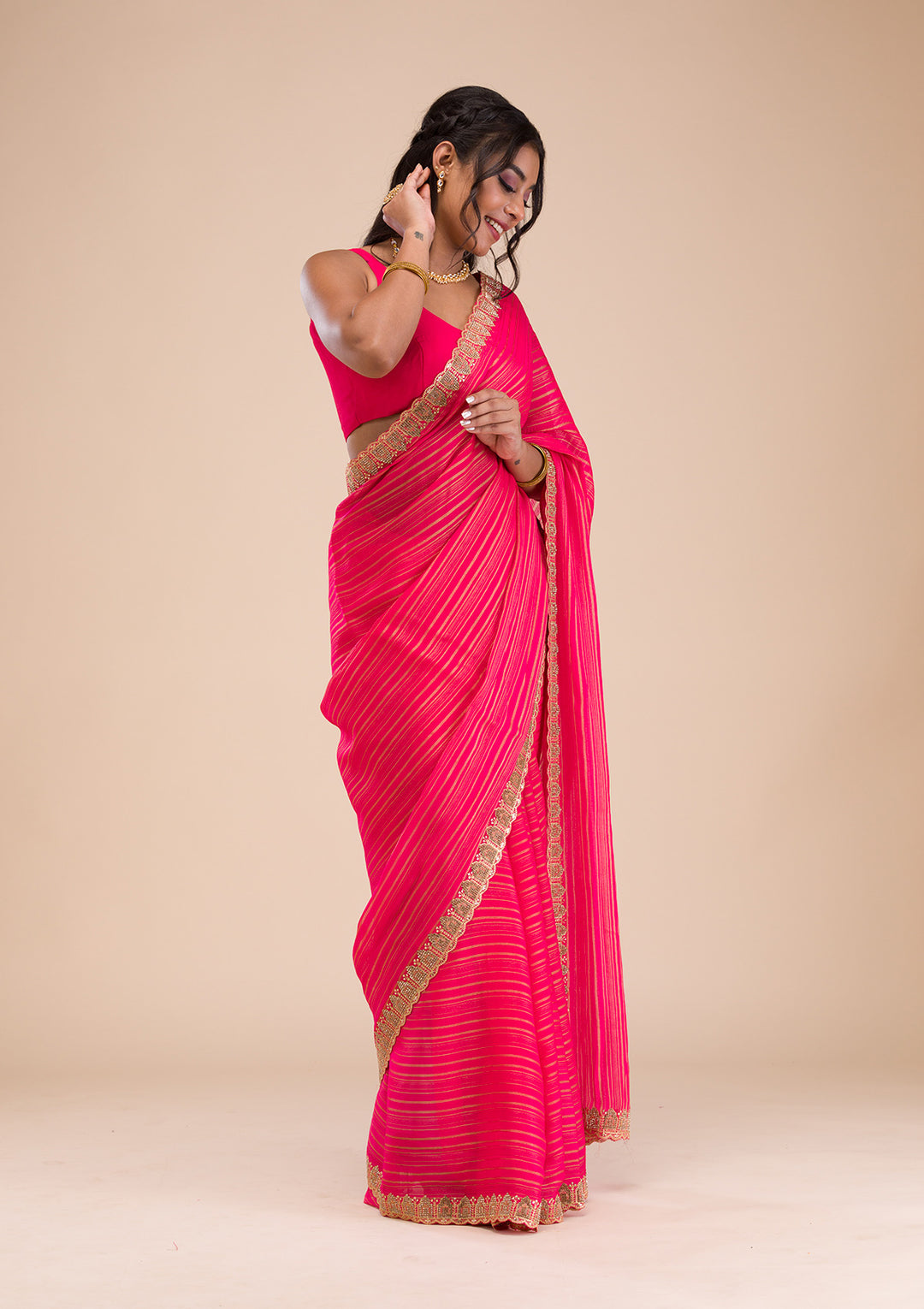 Rani Pink Stonework Georgette Saree