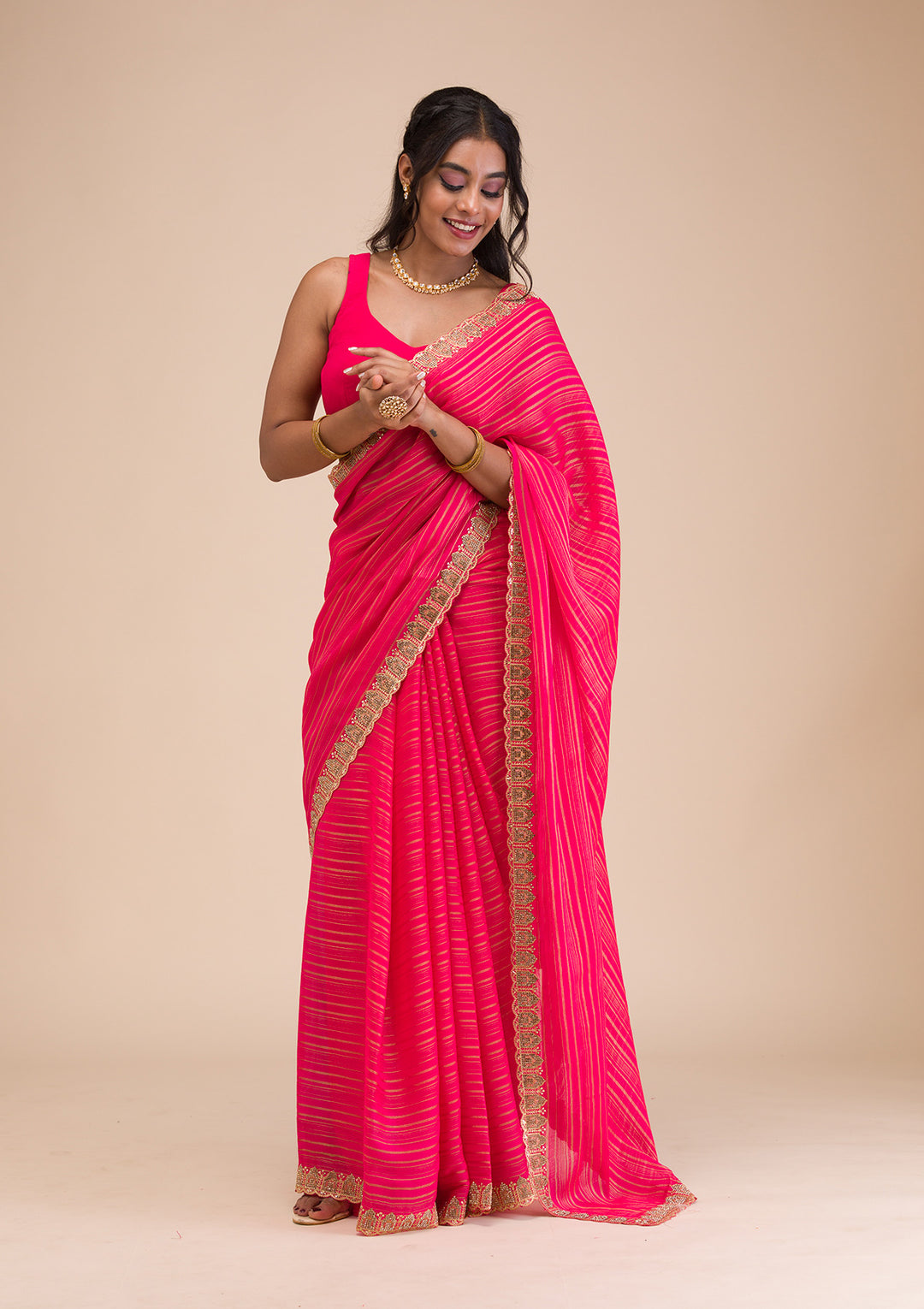 Rani Pink Stonework Georgette Saree
