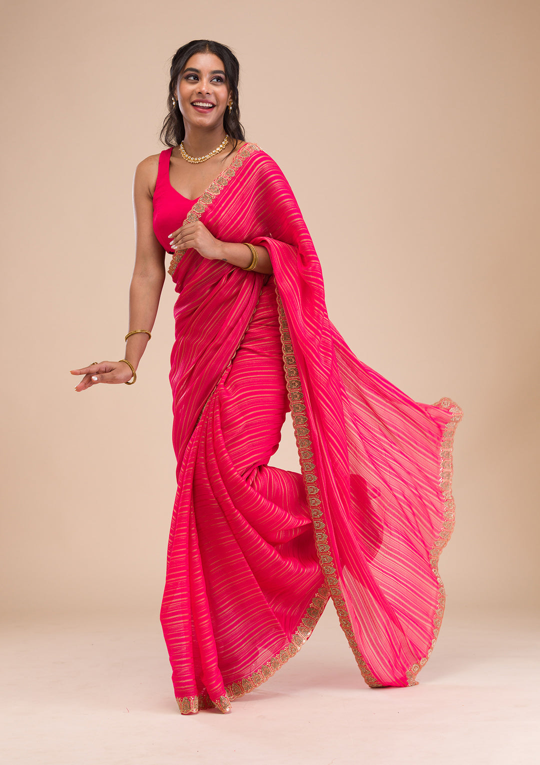 Rani Pink Stonework Georgette Saree