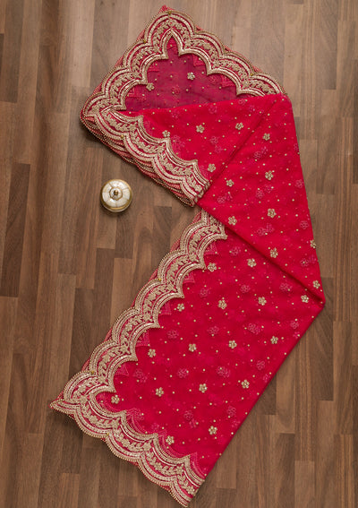 Rani Pink Stonework Net Dupatta-Koskii