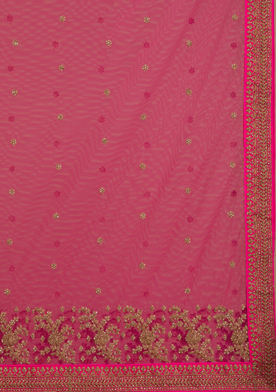 Rani Pink Stonework Net Semi Stitched Lehenga