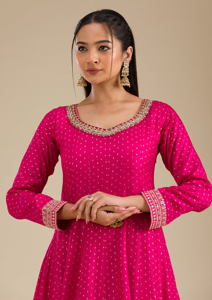 Rani Pink Stonework Semi Crepe Readymade Salwar Suit