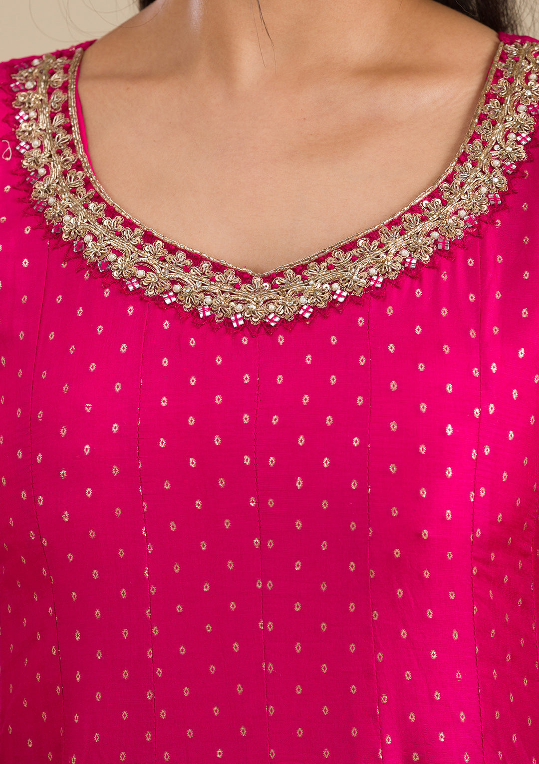 Rani Pink Stonework Semi Crepe Readymade Salwar Suit