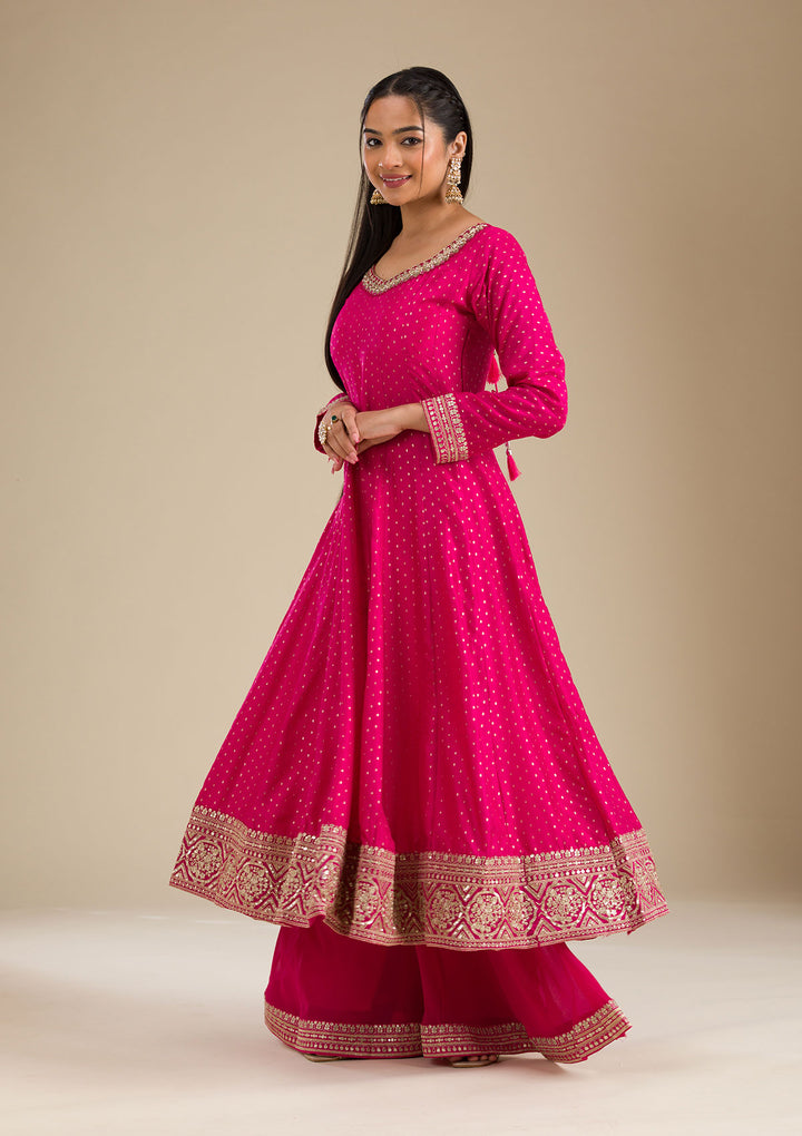 Rani Pink Stonework Semi Crepe Readymade Salwar Suit