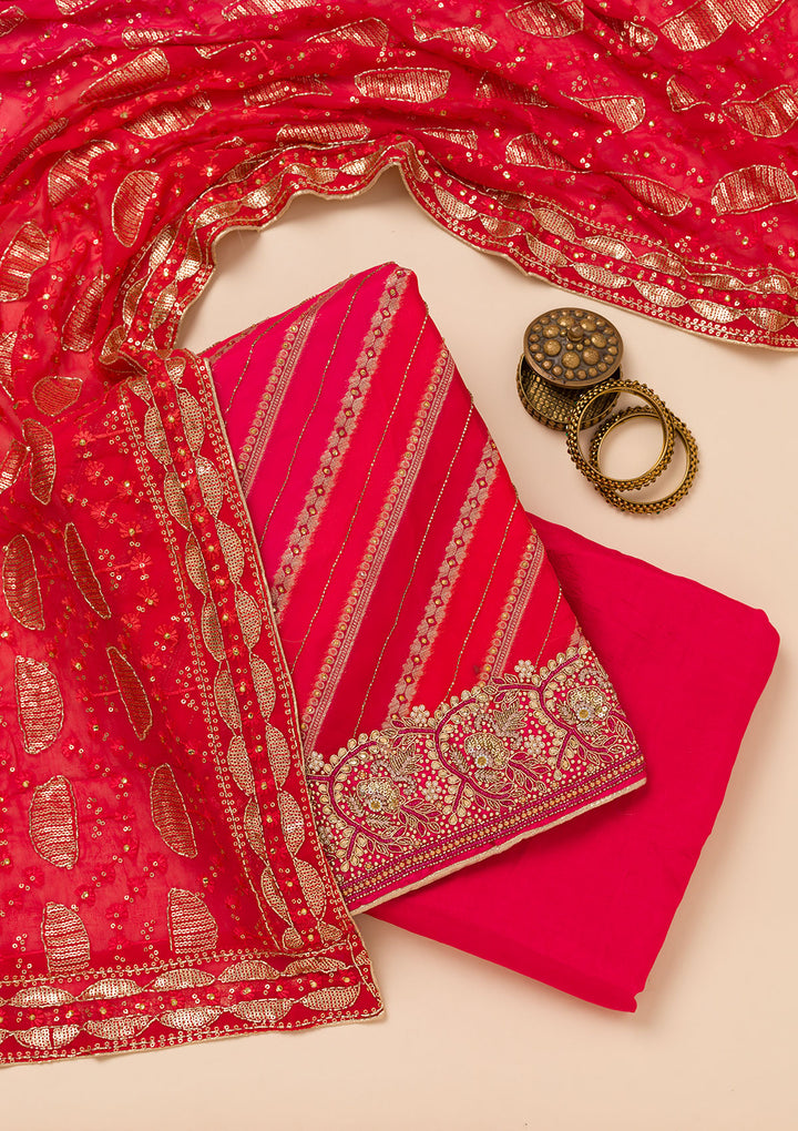 Rani Pink Stonework Semi Crepe Unstitched Salwar Suit