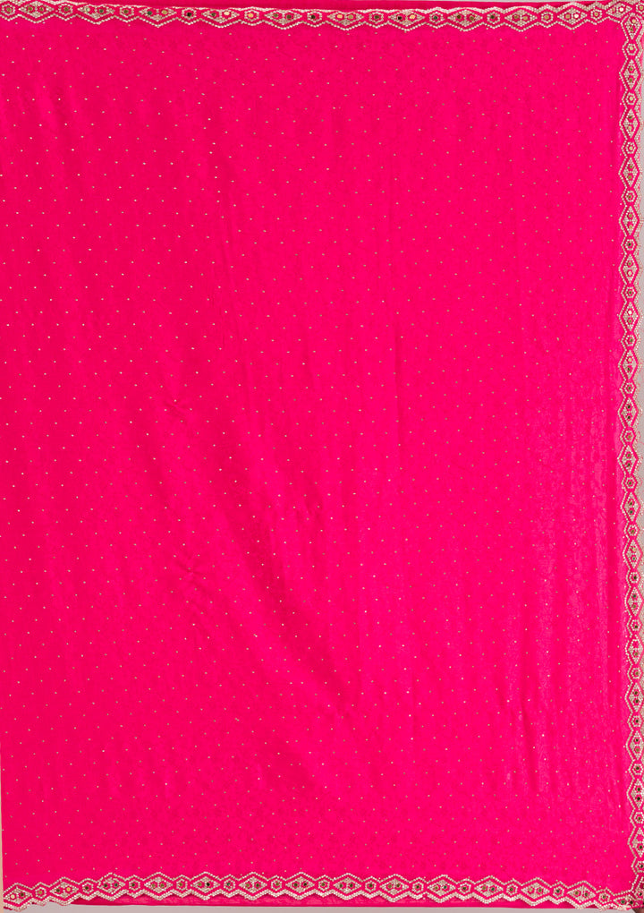 Rani Pink Stonework Semi Crepe Saree