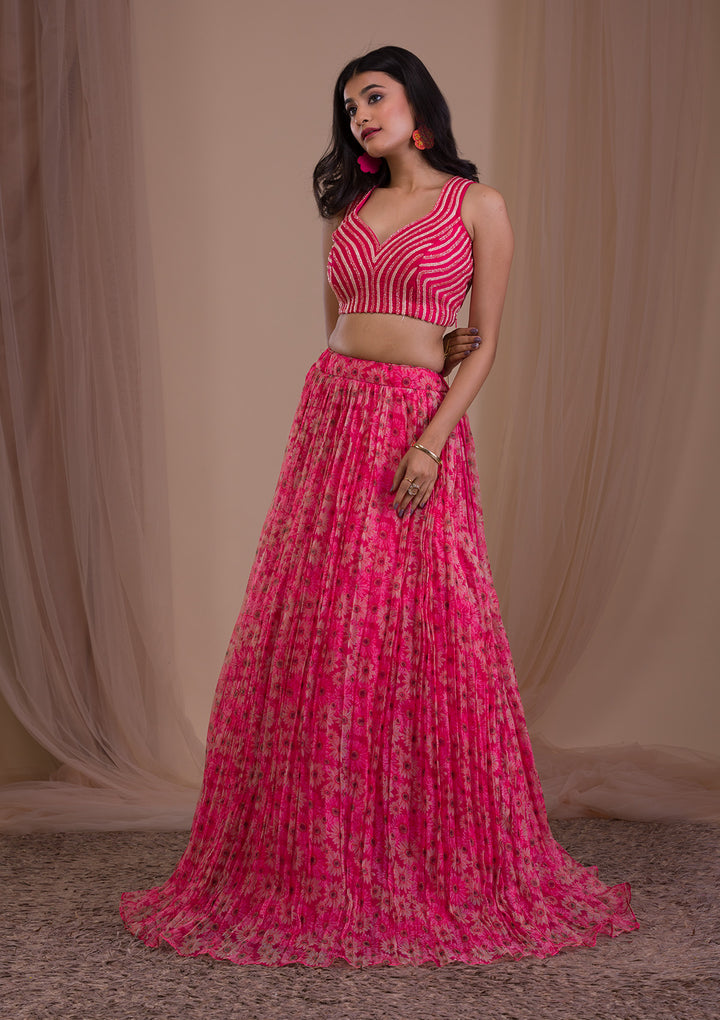 Rani Pink Cutdana Tissue Readymade Lehenga