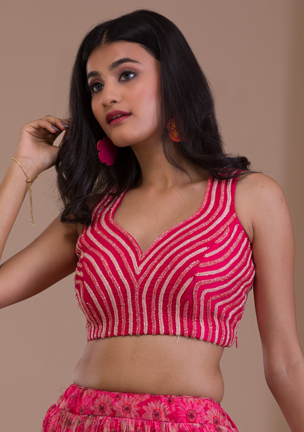 Rani Pink Cutdana Tissue Readymade Lehenga-Koskii