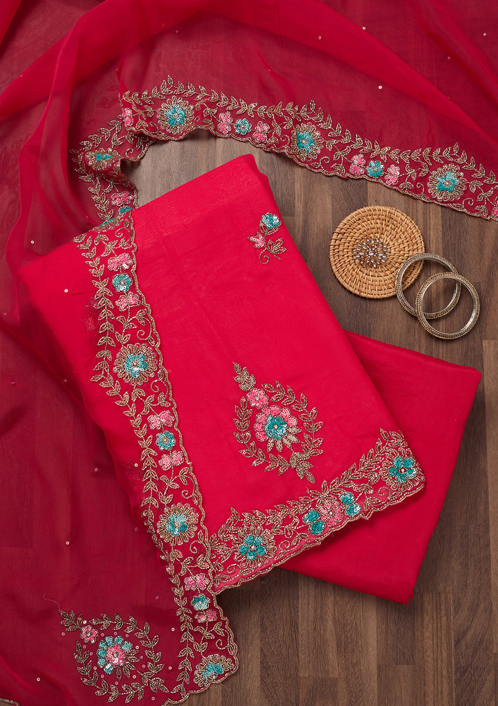 Rani Pink Stonework Tissue Unstitched Salwar Suit
