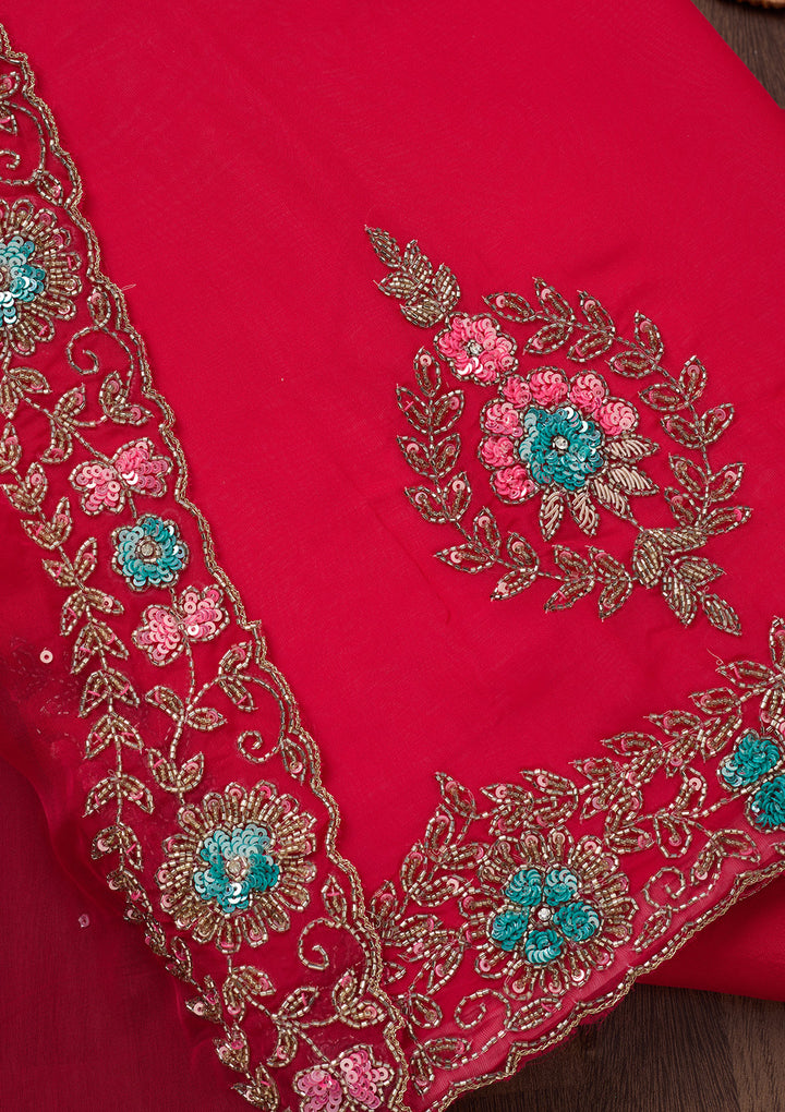 Rani Pink Stonework Tissue Unstitched Salwar Suit