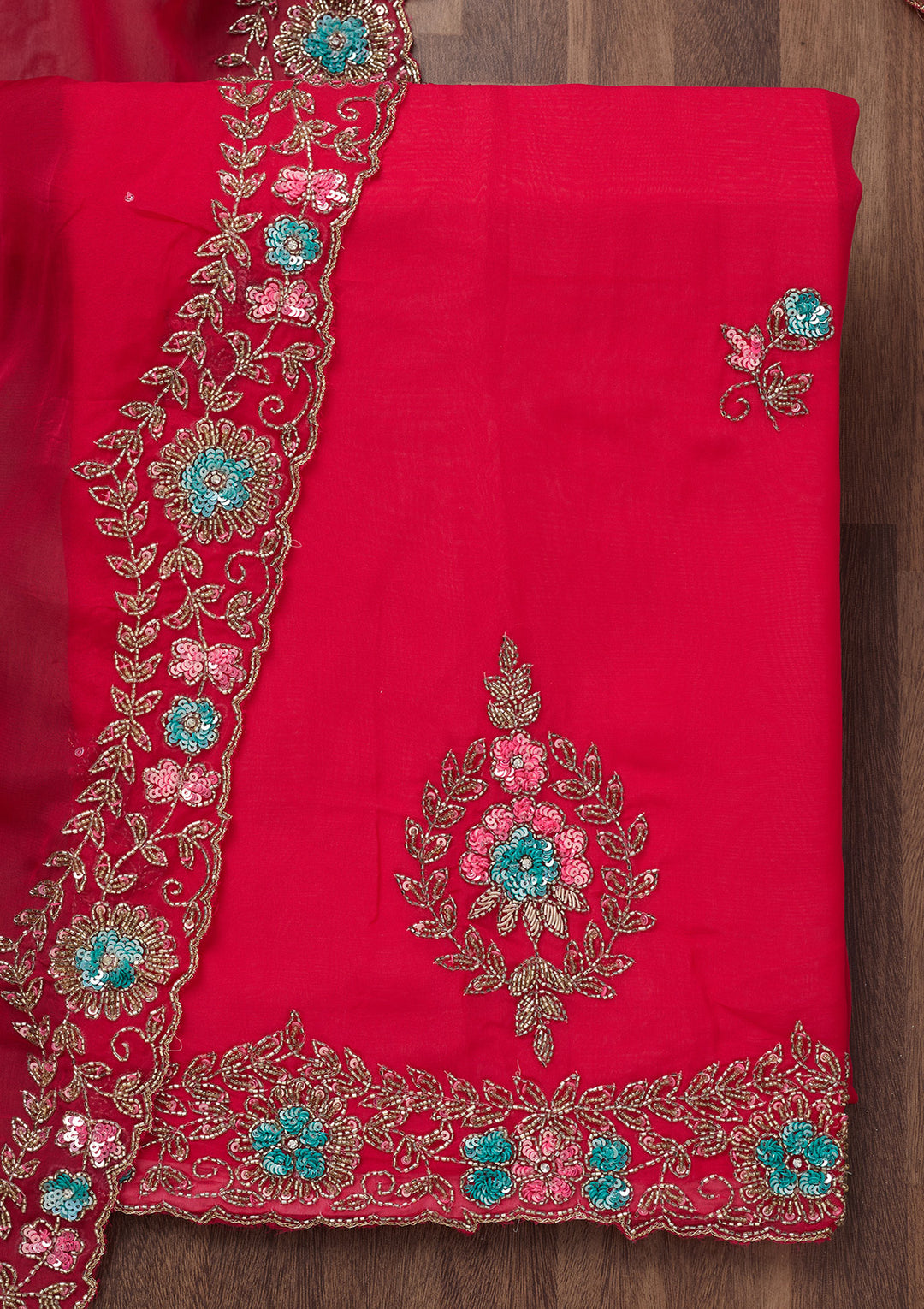 Rani Pink Stonework Tissue Unstitched Salwar Suit