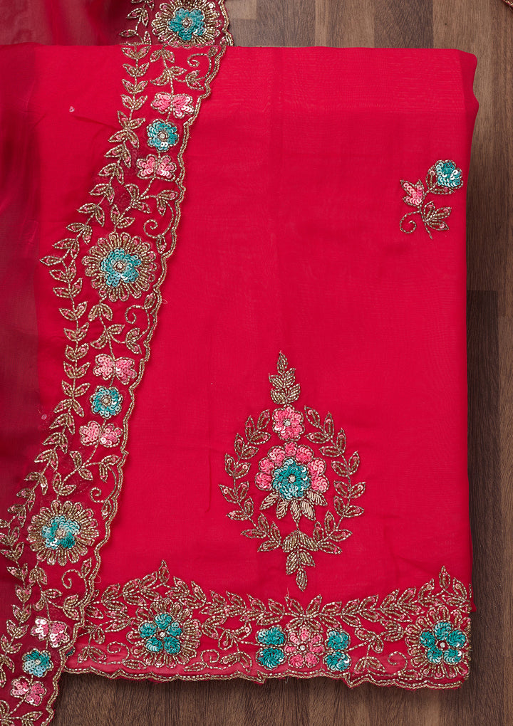 Rani Pink Stonework Tissue Unstitched Salwar Suit