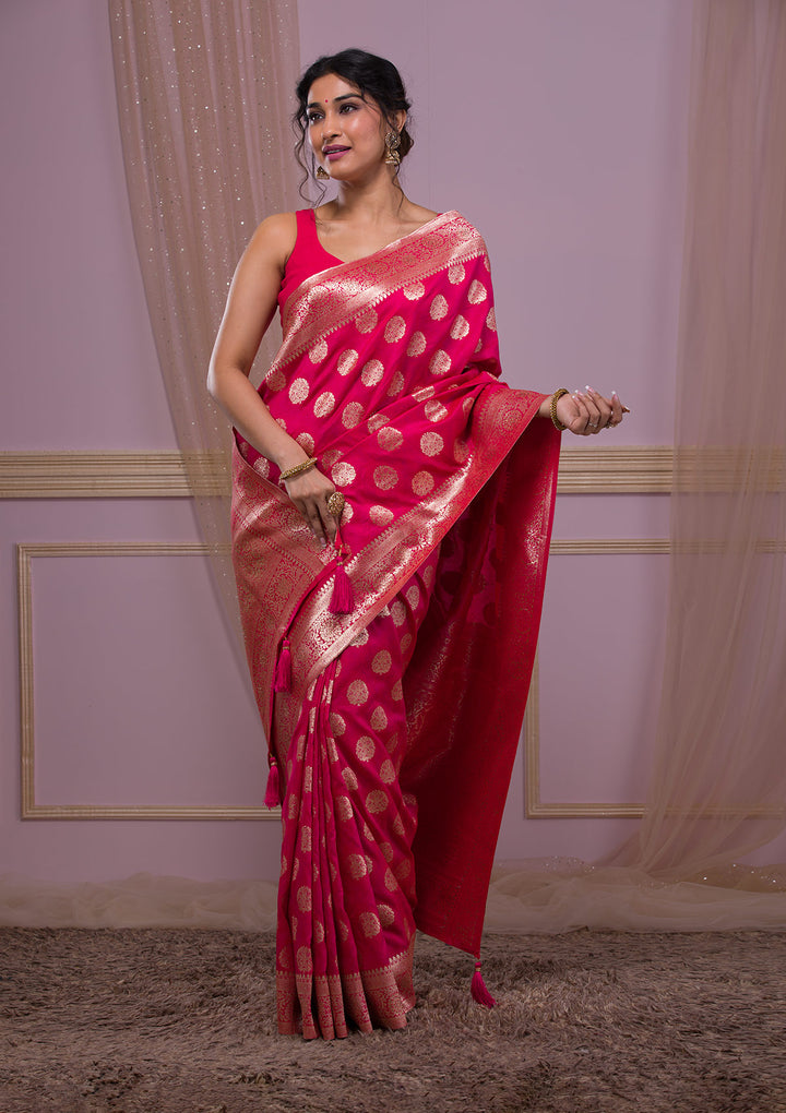 Rani Pink Swarovski Banarasi Saree-Koskii