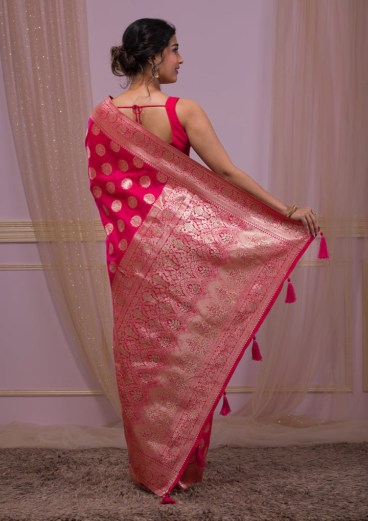 Rani Pink Swarovski Banarasi Saree